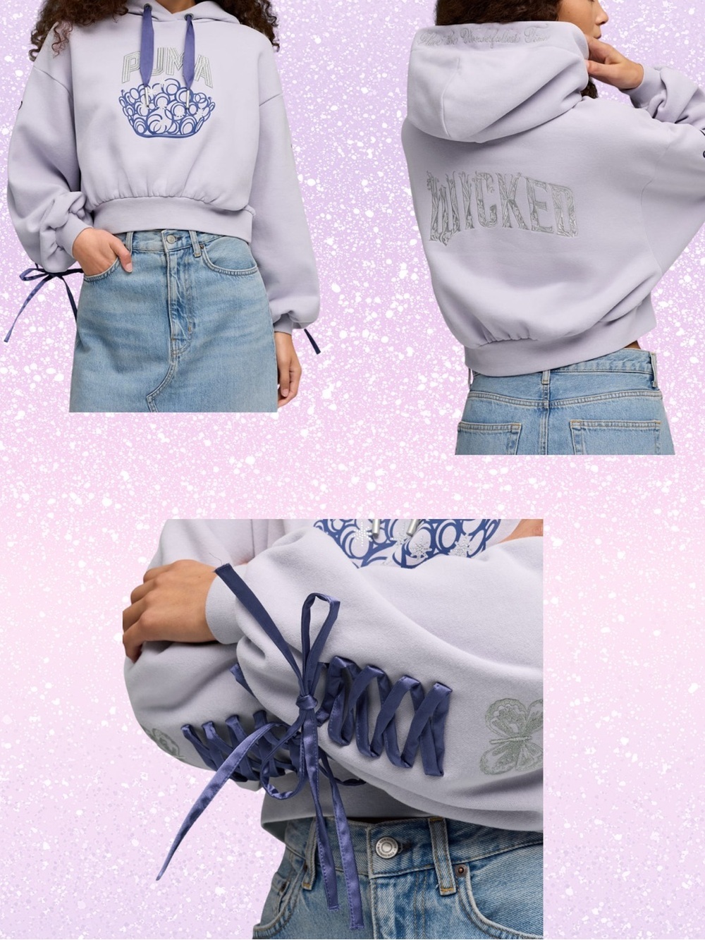 Women Puma x Wicked Glinda lilac whimsical Hoodie embroidered rhinestone medium